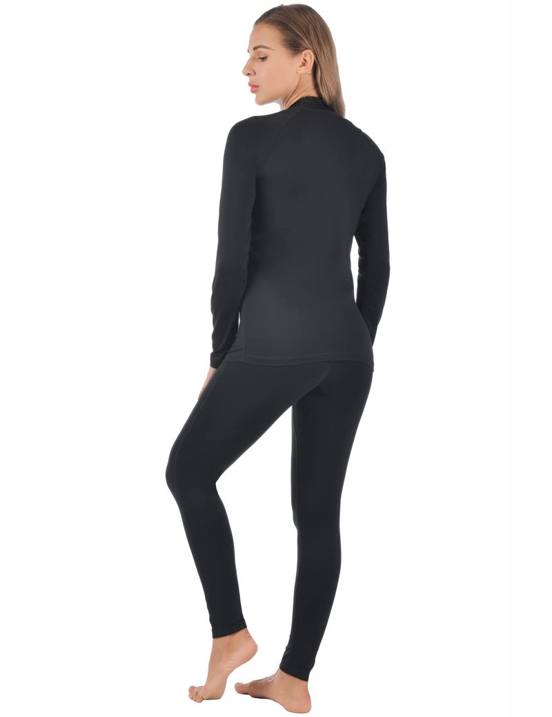 qualidyne Thermal Underwear for Women Long Johns Ultra-Soft Base Layer Pajama Set Winter Cold Weather Top and Bottom Black - Image 2